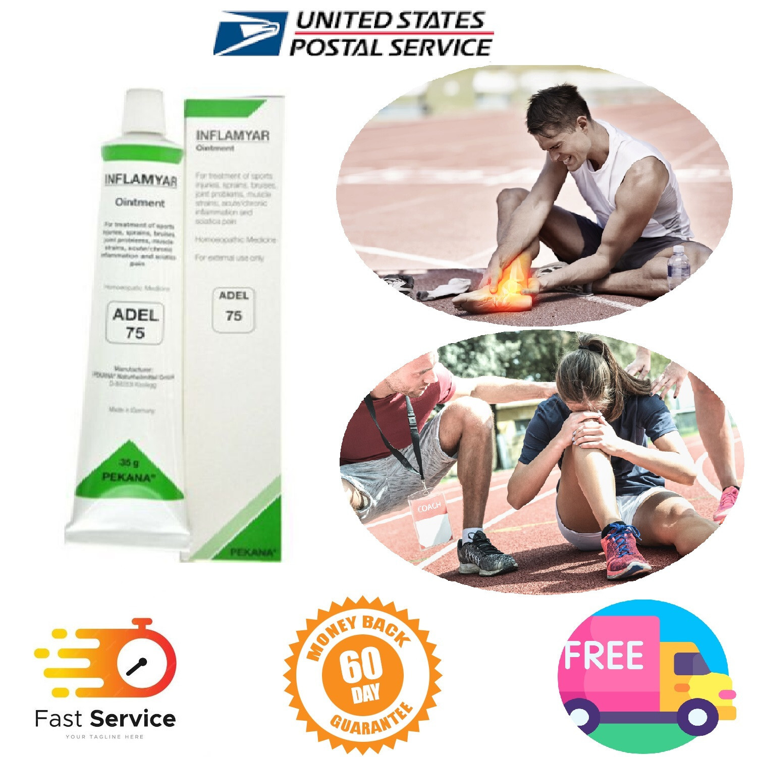 ADEL 75 Homoeopathic Inflamyar Ointment For Sports Injuries Sprains Bruises 35gm