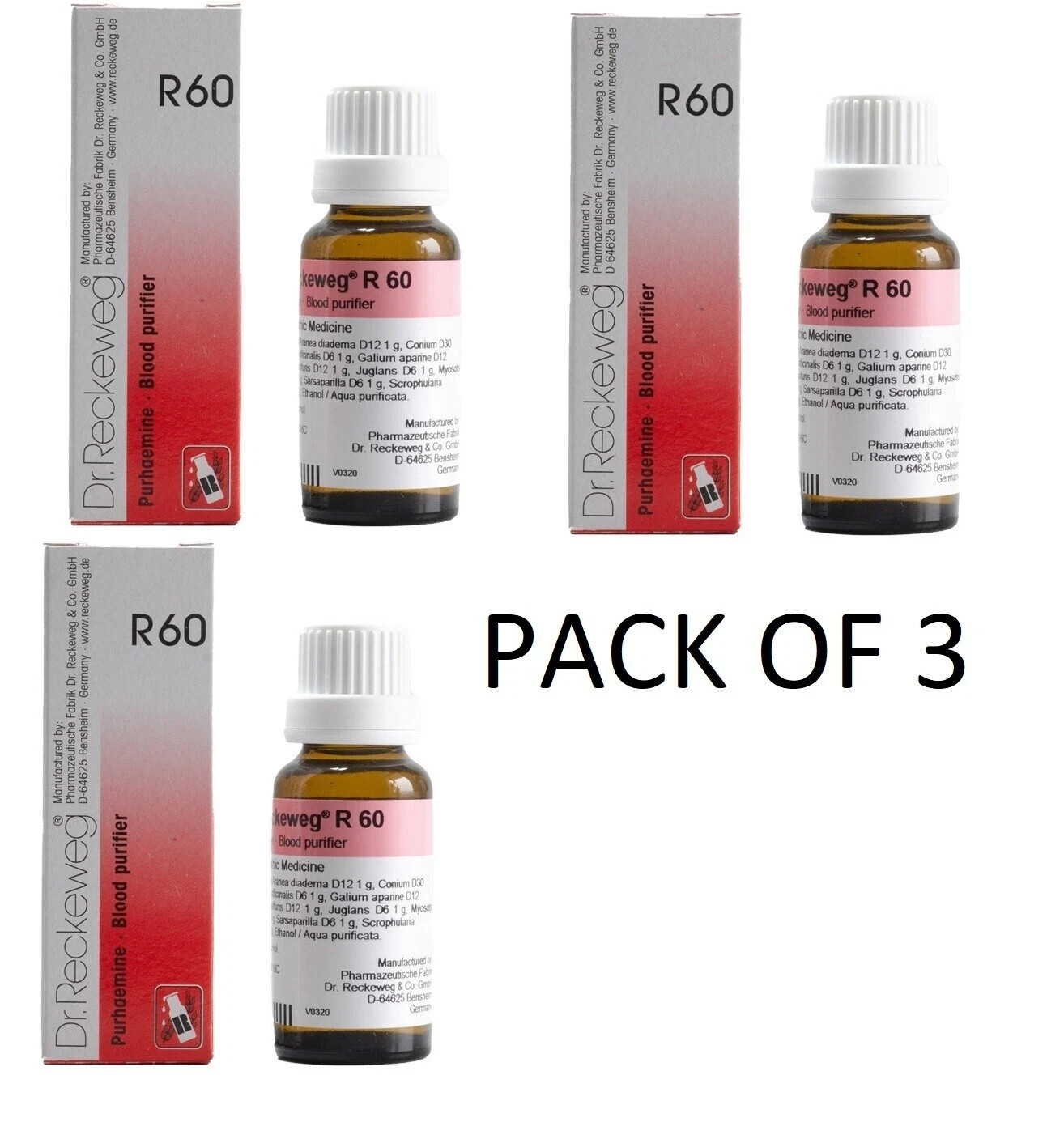 Dr. Reckeweg R60 Drops 22ml – Blood Purifier Drops (22ml, Pack of 3) Free Ship