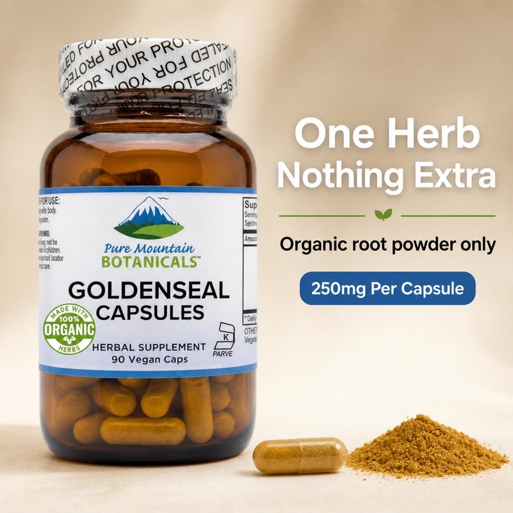 Pure Mountain Goldenseal Capsules 250mg Organic Goldenseal Root Vegan Supplement