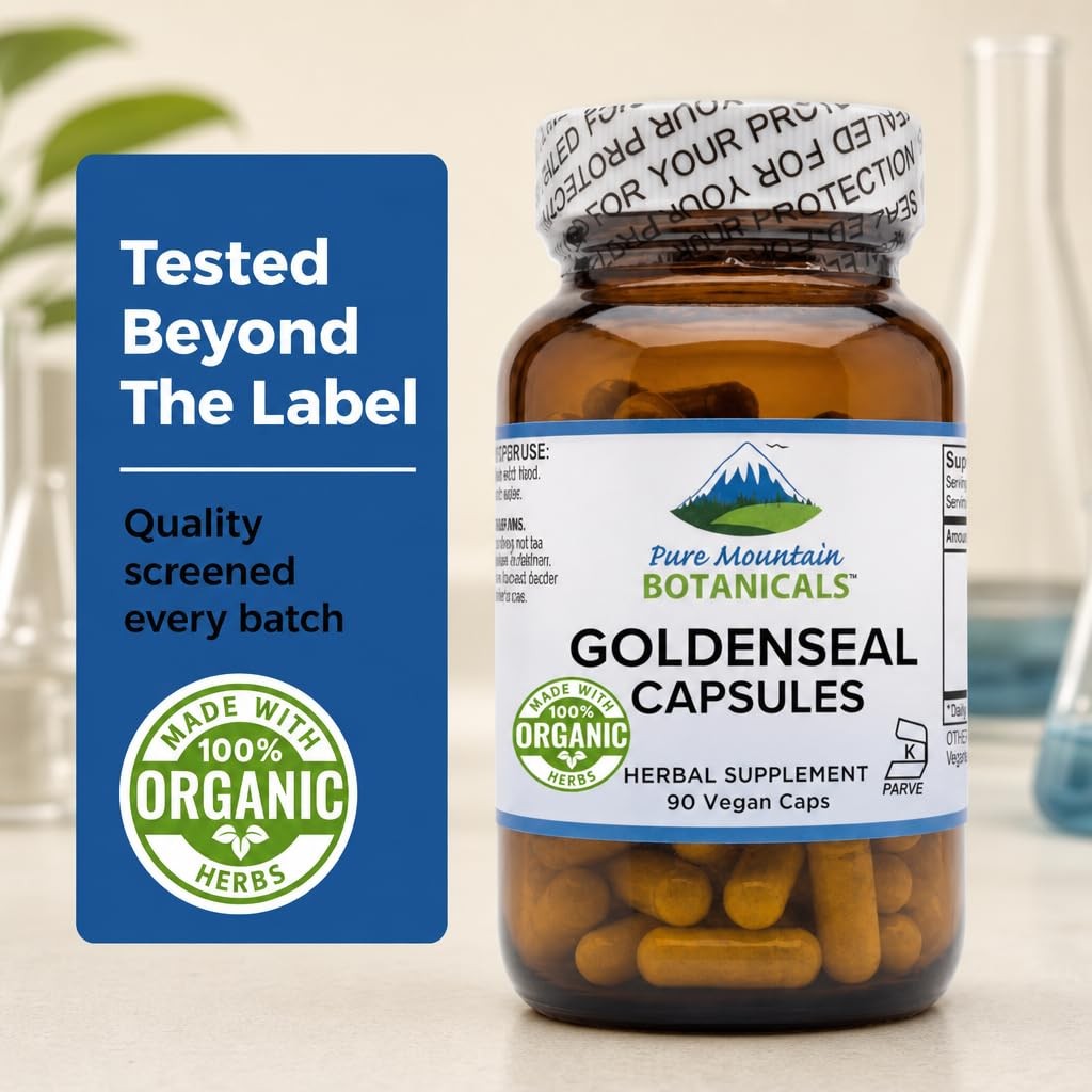Pure Mountain Goldenseal Capsules 250mg Organic Goldenseal Root Vegan Supplement