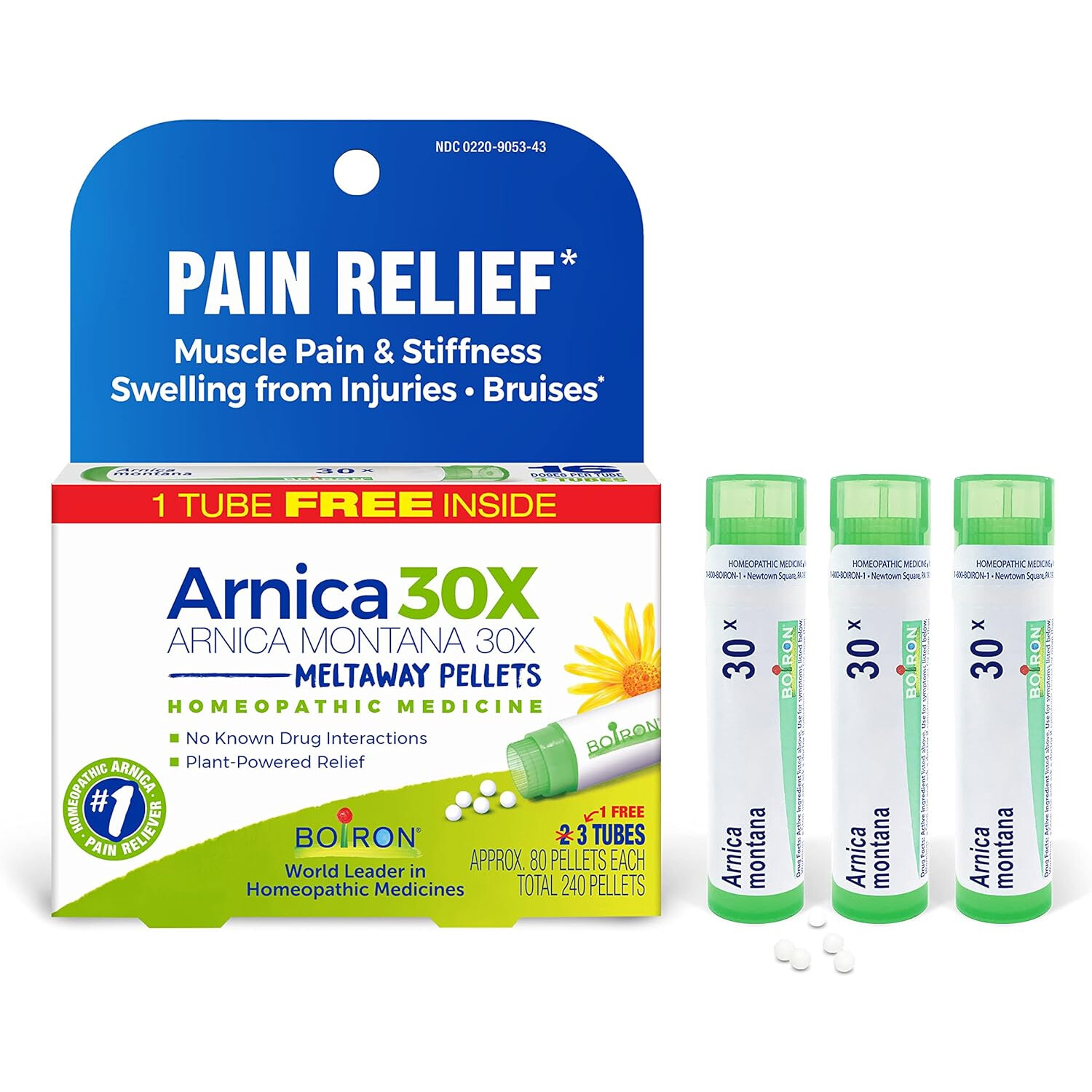 Boiron Arnica Montana 30X Meltaway Pellets, 3 Count (240 Pellets)