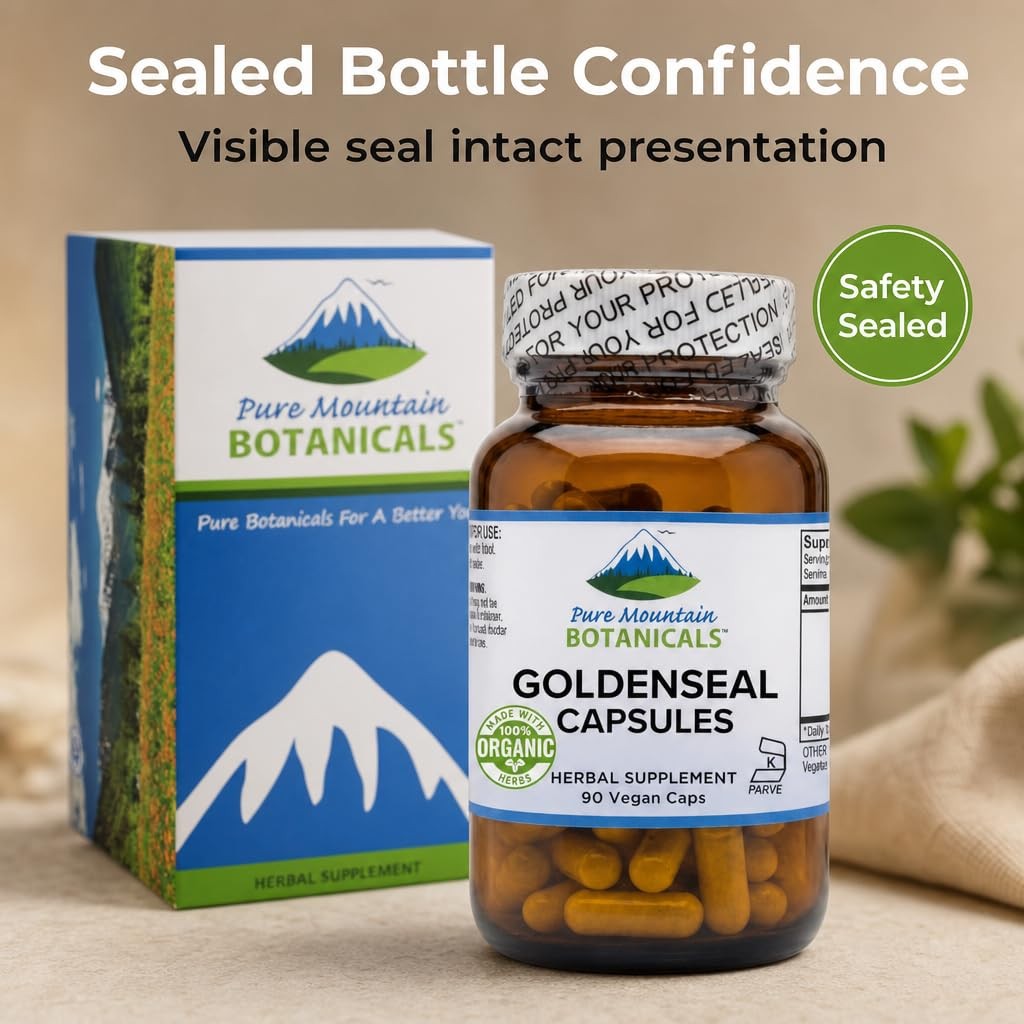 Pure Mountain Goldenseal Capsules 250mg Organic Goldenseal Root Vegan Supplement